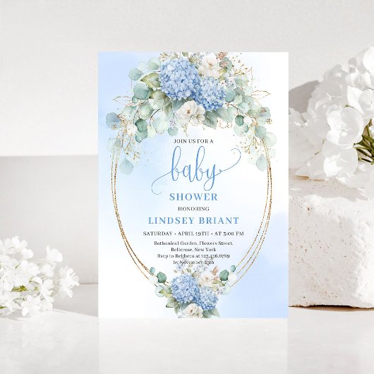 Timeless Blue Hydrangeas Baby Shower Invitation Einladung