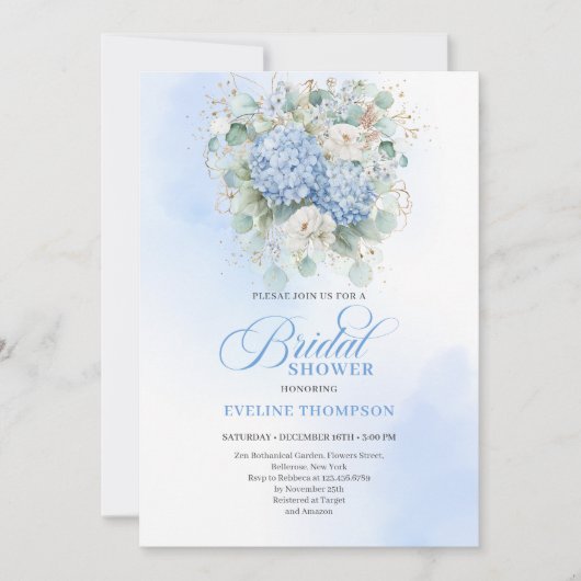Timeless Blue Hydrangeas Bridal Shower Invitation Einladung (Vorderseite)