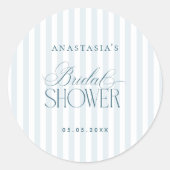 Timeless Blue Stripes Bridal Shower Runder Aufkleber (Vorderseite)