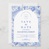 Timeless Blue White Porcelain Wedding Save The Date (Vorderseite)