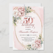 Timeless Blush Flowers Rose Gold 50th Birthday  Einladung (Vorderseite)