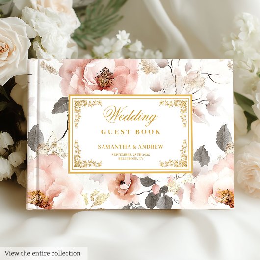 Timeless Blush Gold Watercolor Wedding Guest Book Gästebuch