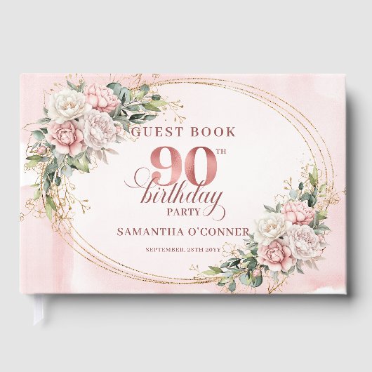 Timeless Blush Pink Gold Greenery 90th Guest Book Gästebuch (Vorderseite)
