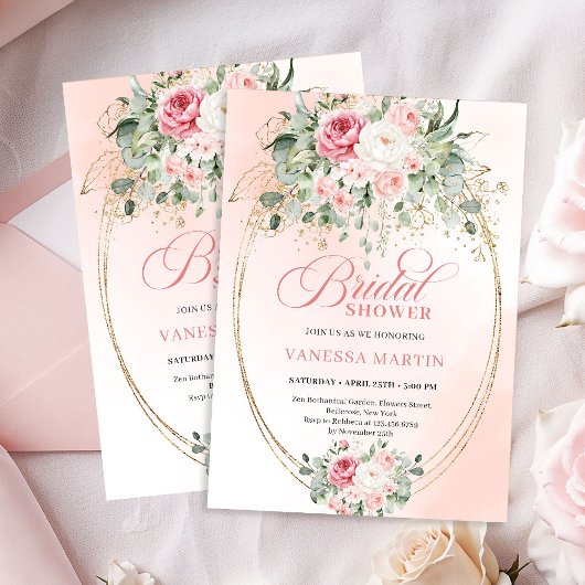 Timeless Blush Pink Roses Bridal Shower Invitation Einladung