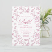 Timeless Blush Pink Toile Roses Pattern Bridal Sho Einladung (Stehend Vorderseite)