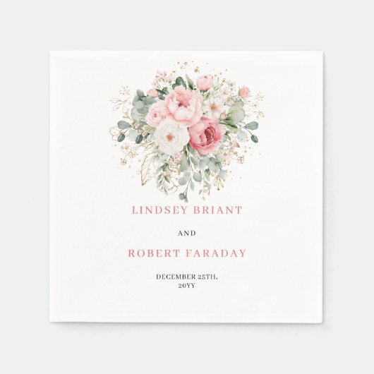 Timeless Blush Roses Greenery Wedding Napkins Serviette (Vorderseite)