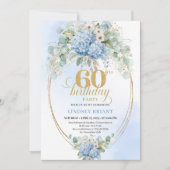Timeless Bohemian Light Blue Floral 60th Birthday Einladung (Vorderseite)