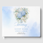 Timeless Boho Blue Flowers Eucalyptus Gold Wedding Gästebuch (Vorderseite)