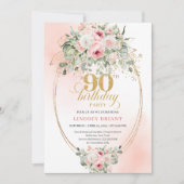 Timeless Boho Blush Roses Gold 90th Birthday Invit Einladung (Vorderseite)
