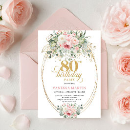 Timeless Boho Blush Roses Minimal 80th Birthday Einladung