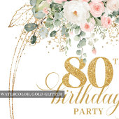 Timeless Boho Blush Roses Minimal 80th Birthday Einladung