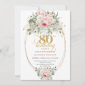 Timeless Boho Blush Roses Minimal 80th Birthday Einladung (Vorderseite)