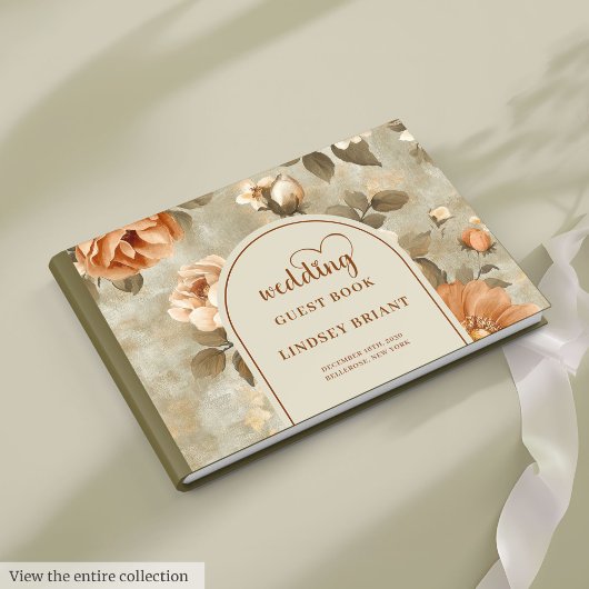Timeless Boho Copper Ivory Sage Floral Wedding Gästebuch