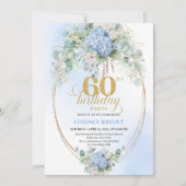 Timeless Boho Dusty Blue Flowers Gold 60 Birthday Einladung (Vorderseite)