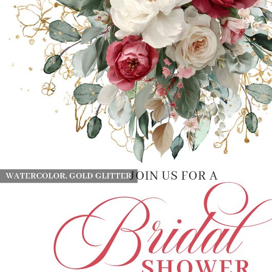 Timeless Boho Ruby Red Blush Gold Bridal Shower Einladung