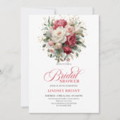 Timeless Boho Ruby Red Blush Gold Bridal Shower Einladung (Vorderseite)