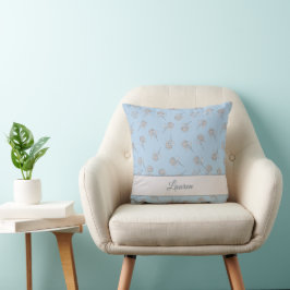 Timeless Botanical Bloom Soft Blue Monogram  Kissen
