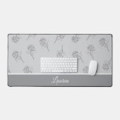 Timeless Botanical Bloom Soft Grey Monogram Schreibtischunterlage (Tastatur & Maus)
