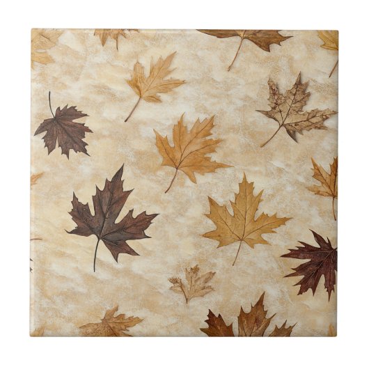 Timeless Botanical Harmony – Leaf in Warm Neutrals Fliese (Vorderseite)