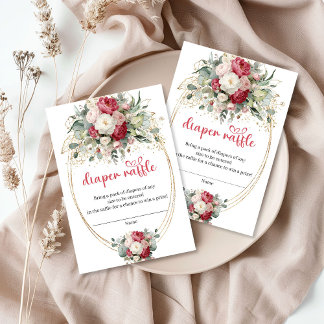 Timeless Burgundy Gold Floral Diaper Raffle Begleitkarte