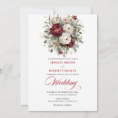 Timeless Burgundy White Floral Gold Wedding Invite Einladung (Vorderseite)
