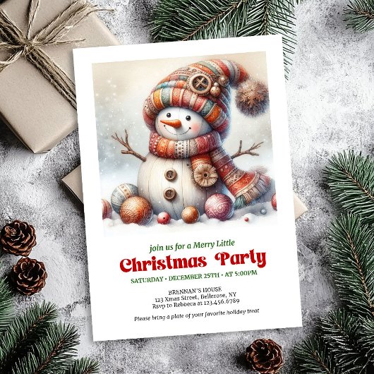 Timeless cartoon snowman kids invitation digital einladung