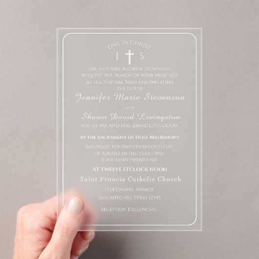 Timeless Catholic Monogrammed Wedding Invitation Acryleinladungen (Insitu (Handheld))