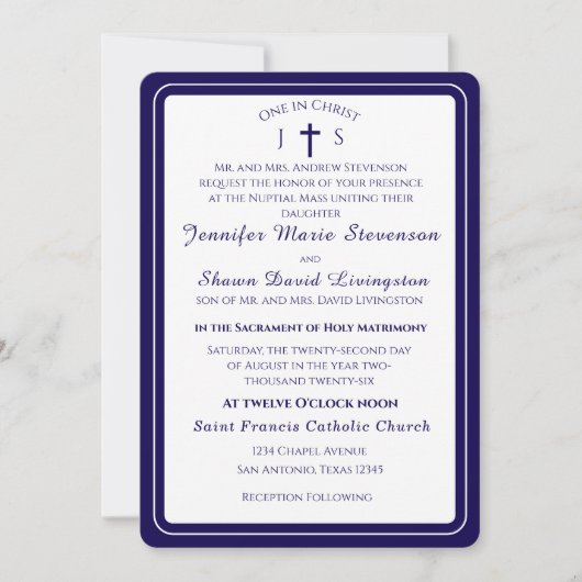 Timeless Catholic Monogrammed Wedding Invitation Einladung (Vorderseite)