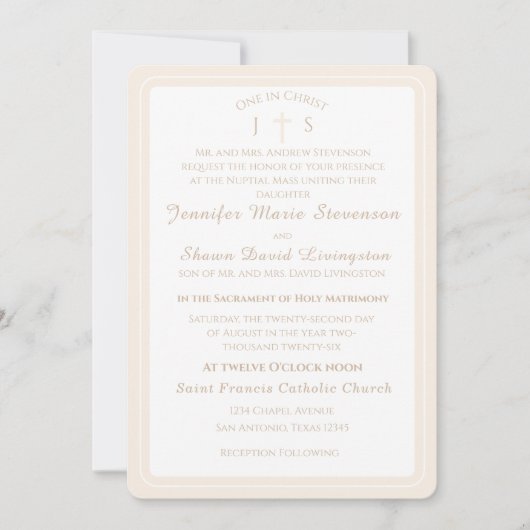 Timeless Catholic Monogrammed Wedding Invitation Einladung (Vorderseite)