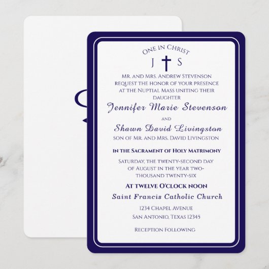 Timeless Catholic Monogrammed Wedding Invitation Einladung (Vorne/Hinten)