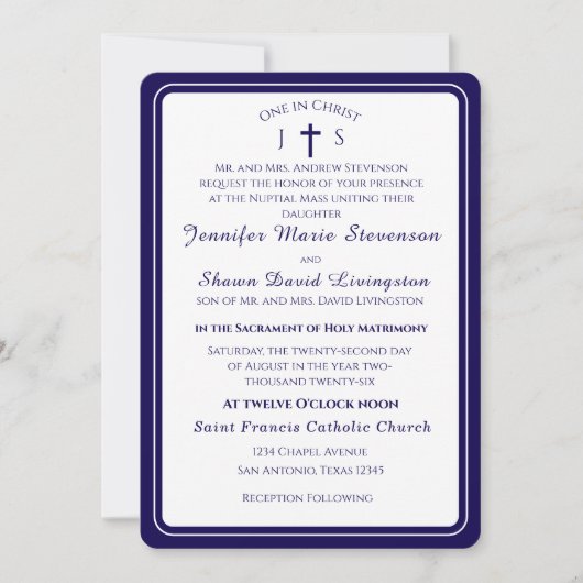 Timeless Catholic Monogrammed Wedding Invitation Einladung (Vorderseite)