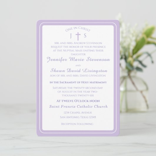 Timeless Catholic Monogrammed Wedding Invitation Einladung (Stehend Vorderseite)