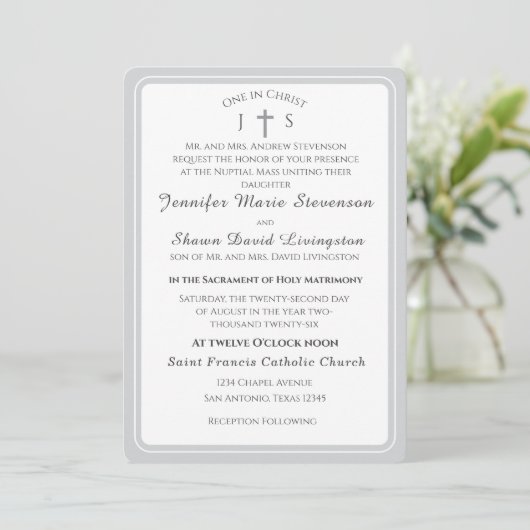 Timeless Catholic Monogrammed Wedding Invitation Einladung (Stehend Vorderseite)