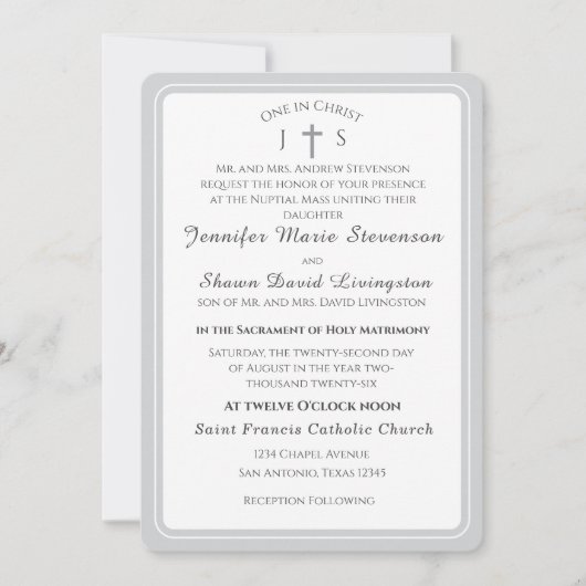 Timeless Catholic Monogrammed Wedding Invitation Einladung (Vorderseite)