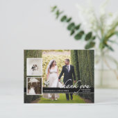 Timeless Chic Three Foto Wedding Danke Postkarte (Stehend Vorderseite)