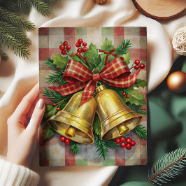 Timeless Christmas bells rice paper holly wreath Seidenpapier