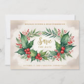 Timeless Christmas Holly Branches 3 Photos Classic Save The Date (Vorderseite)