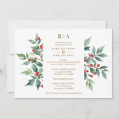 Timeless Christmas Holly Branches Foto Wedding Einladung (Vorderseite)