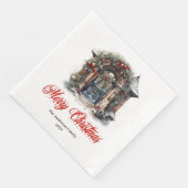 Timeless Christmas scene napkin red green artwork Serviette (Ecke)
