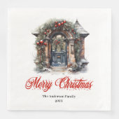 Timeless Christmas scene napkin red green artwork Serviette (Vorderseite)