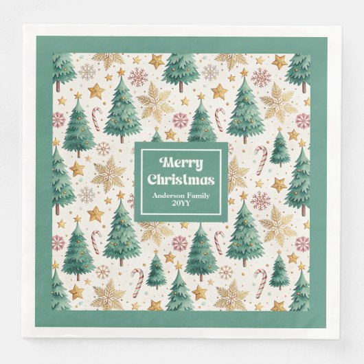 Timeless Christmas Trees Earthy Holiday Napkins Serviette (Vorderseite)
