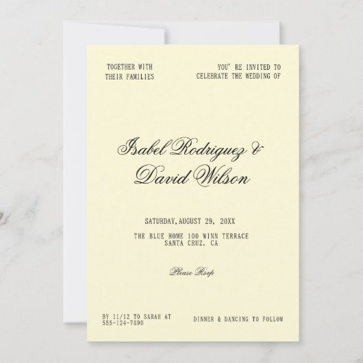 Timeless Cream Script Wedding Einladung (Vorderseite)