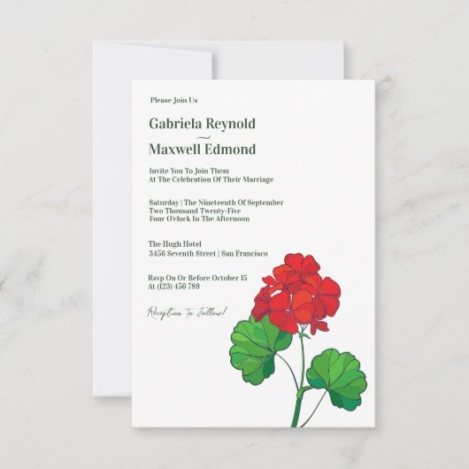Timeless Customizable Geranium Floral Wedding Einladung (Vorderseite)