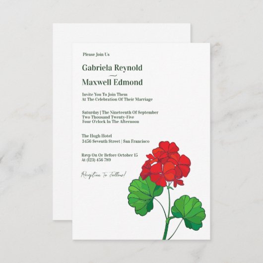 Timeless Customizable Geranium Floral Wedding Einladung (Vorne/Hinten)
