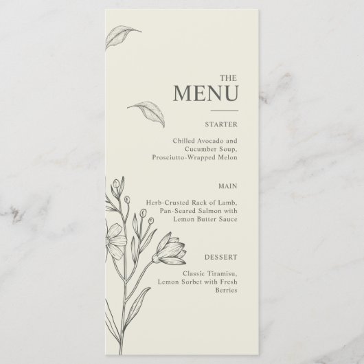 Timeless Daisy Wildblume Wedding Menu Menükarte (Vorderseite)