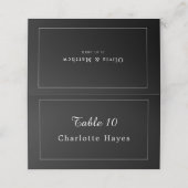 Timeless Dark Black Modern Minimalist Wedding Platzkarte (Außenseite Aufgefaltet)