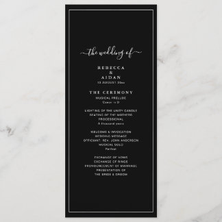Timeless Dark Black Modern Minimalist Wedding Programm