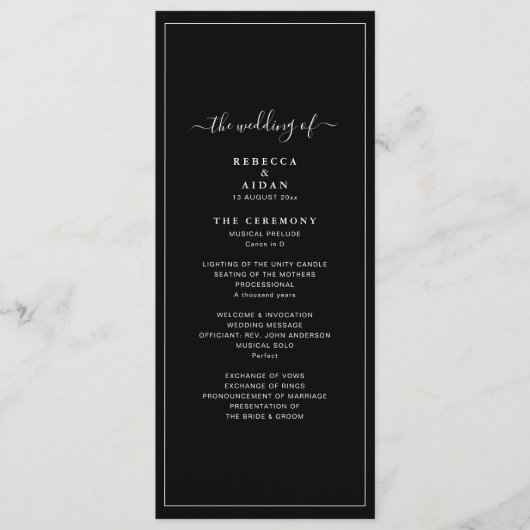 Timeless Dark Black Modern Minimalist Wedding Programm (Vorderseite)