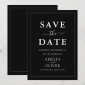 Timeless Dark Black Modern Minimalist Wedding Save The Date (Vorne/Hinten)