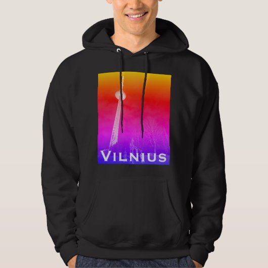 Timeless Design: Vilnius TV Tower's Neon Glow Hoodie (Vorderseite)